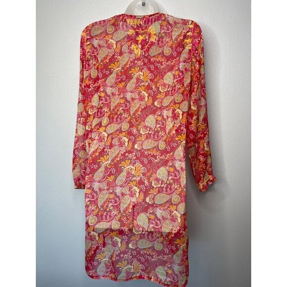 Raj Womens 100% Silk Long Sleeve Floral Tunic Cover-Up SZ L Boho Peasant - Picture 4 of 13